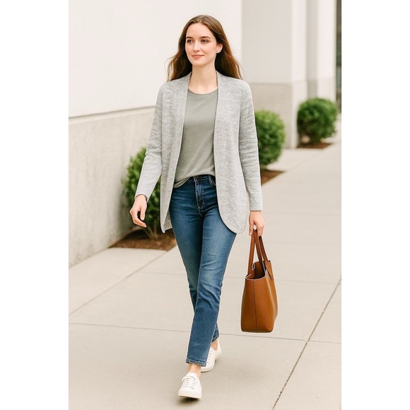 Old Navy Womens Gray White Knit Open Front Cardigan Long Sleeve Sweater Size S - Picture 1 of 10